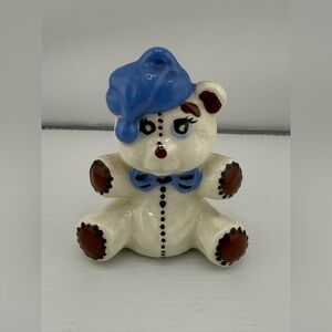 Vintage Ceramic Teddy Bear with Blue Hat